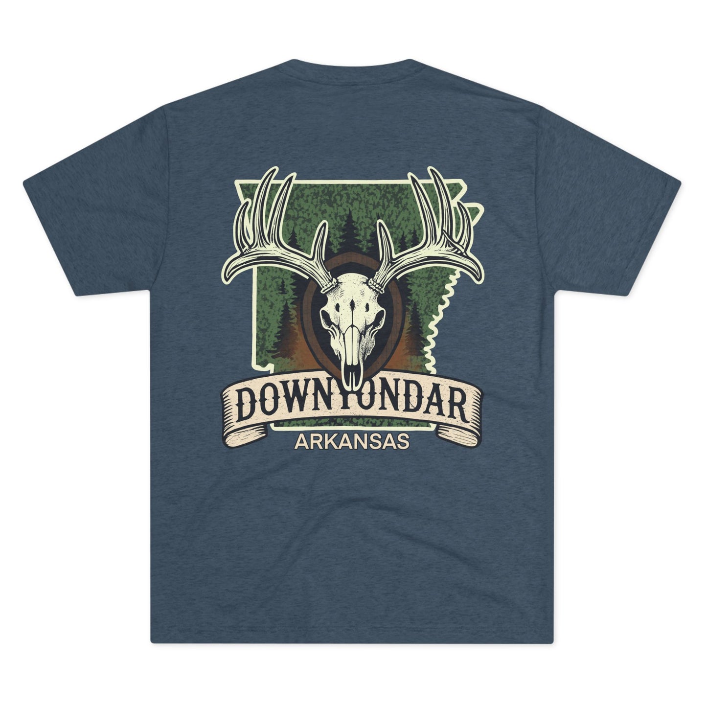 DownYondAR Arkansas Hunting Tee – Deer Skull Back Print | Unisex Tri-Blend Crew Shirt