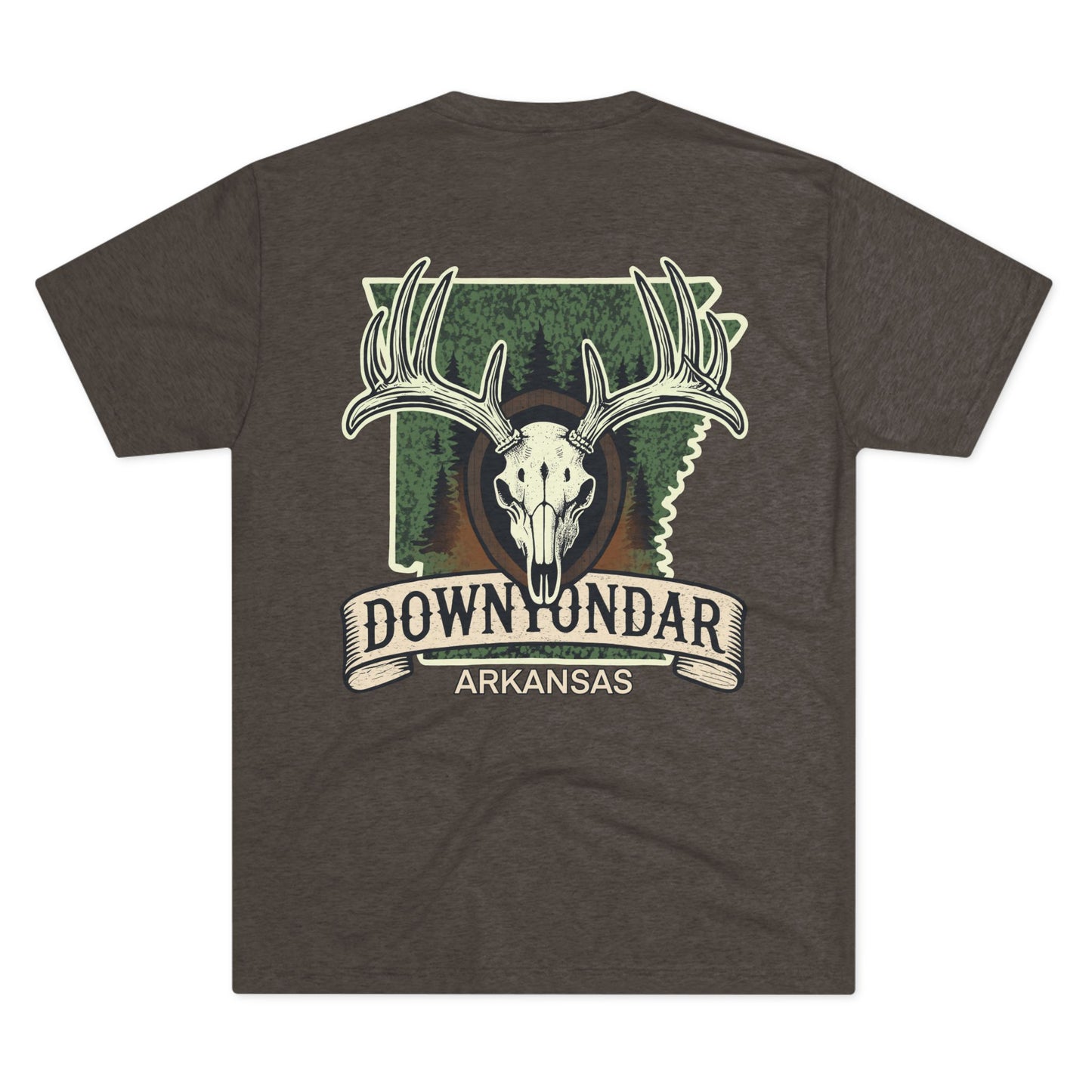 DownYondAR Arkansas Hunting Tee – Deer Skull Back Print | Unisex Tri-Blend Crew Shirt
