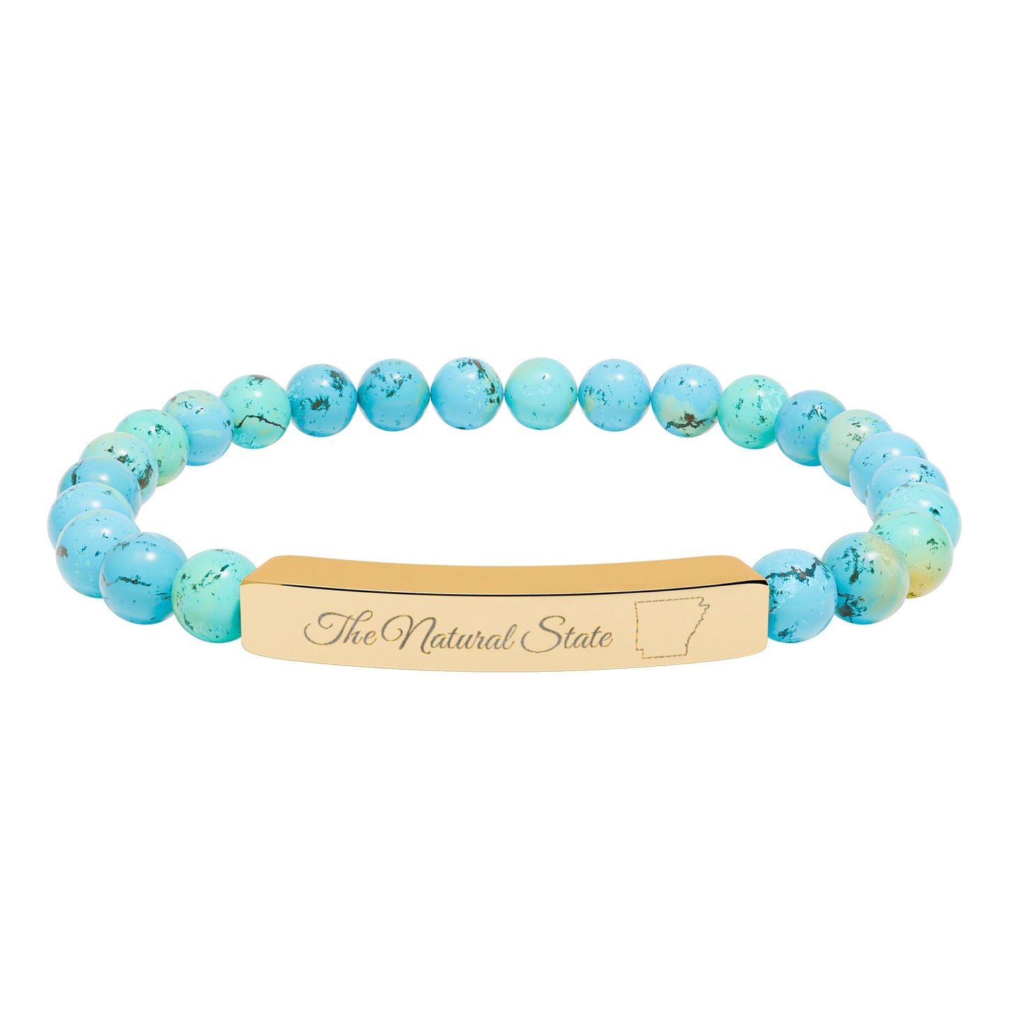 Engraved Natural Stone Bead Bar Bracelet