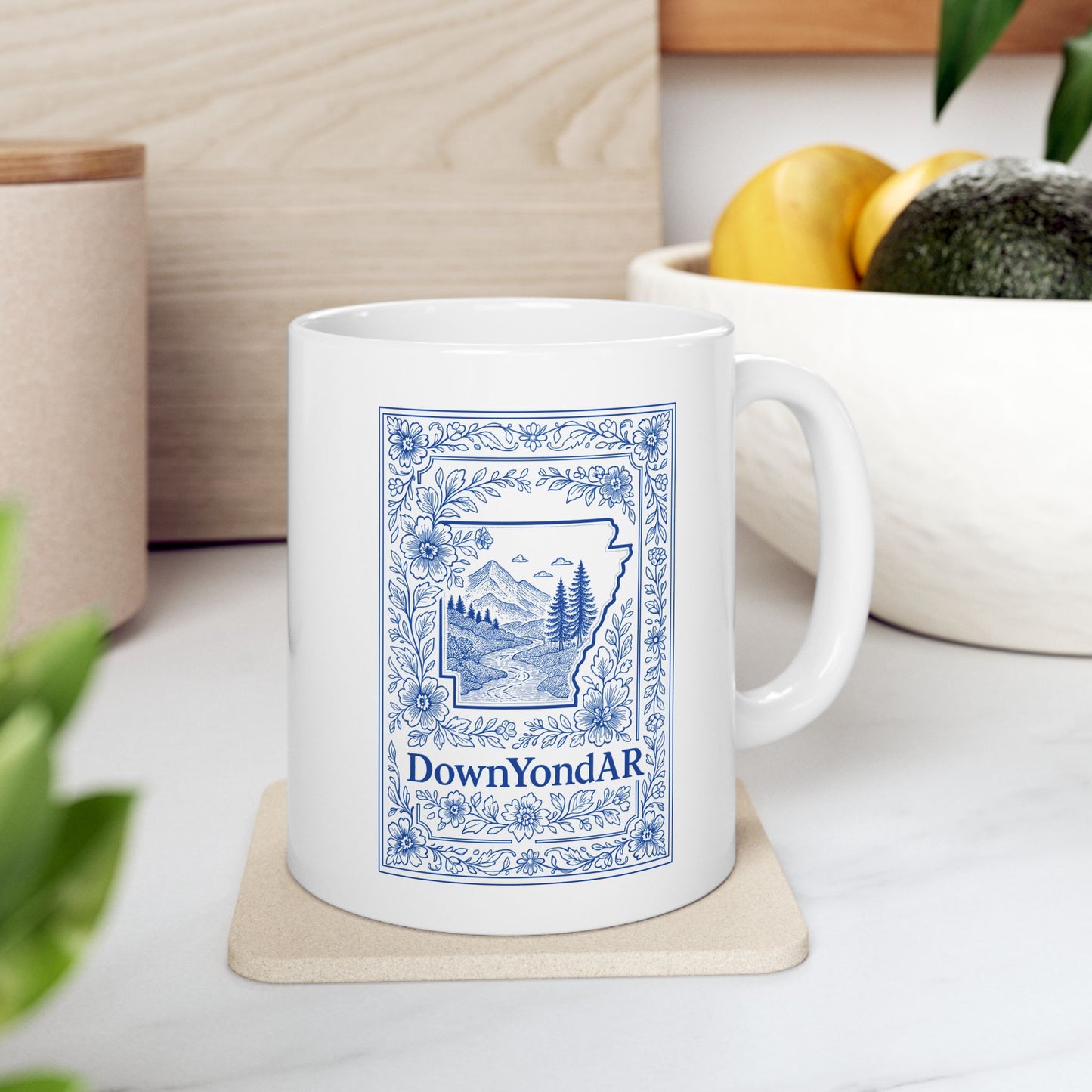 Arkansas Ceramic Mug – Floral State Outline Nature Design | DownYondAR Coffee Cup 11oz