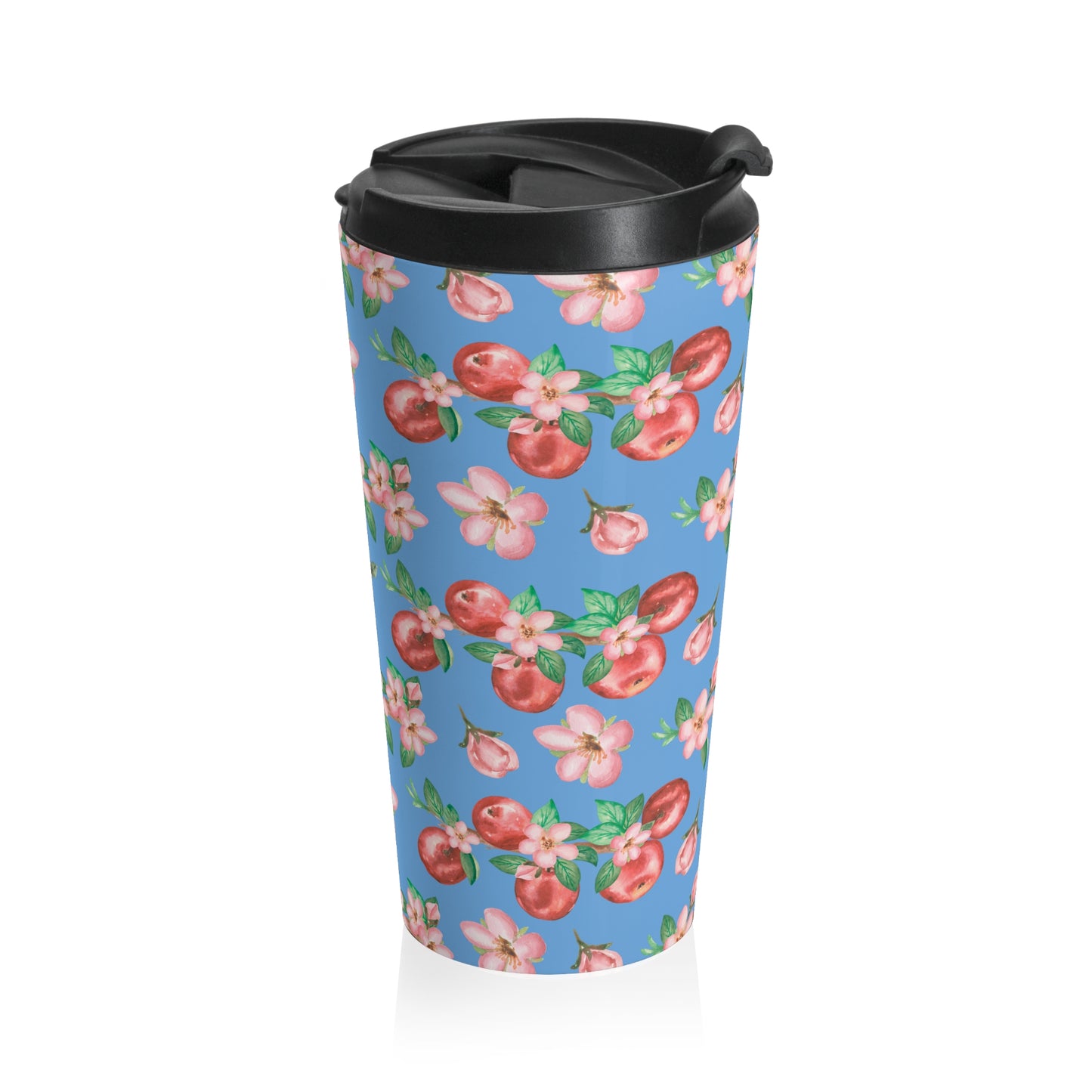 Floral Apple Blossom Stainless Steel Travel Mug — Blue Spring Pattern