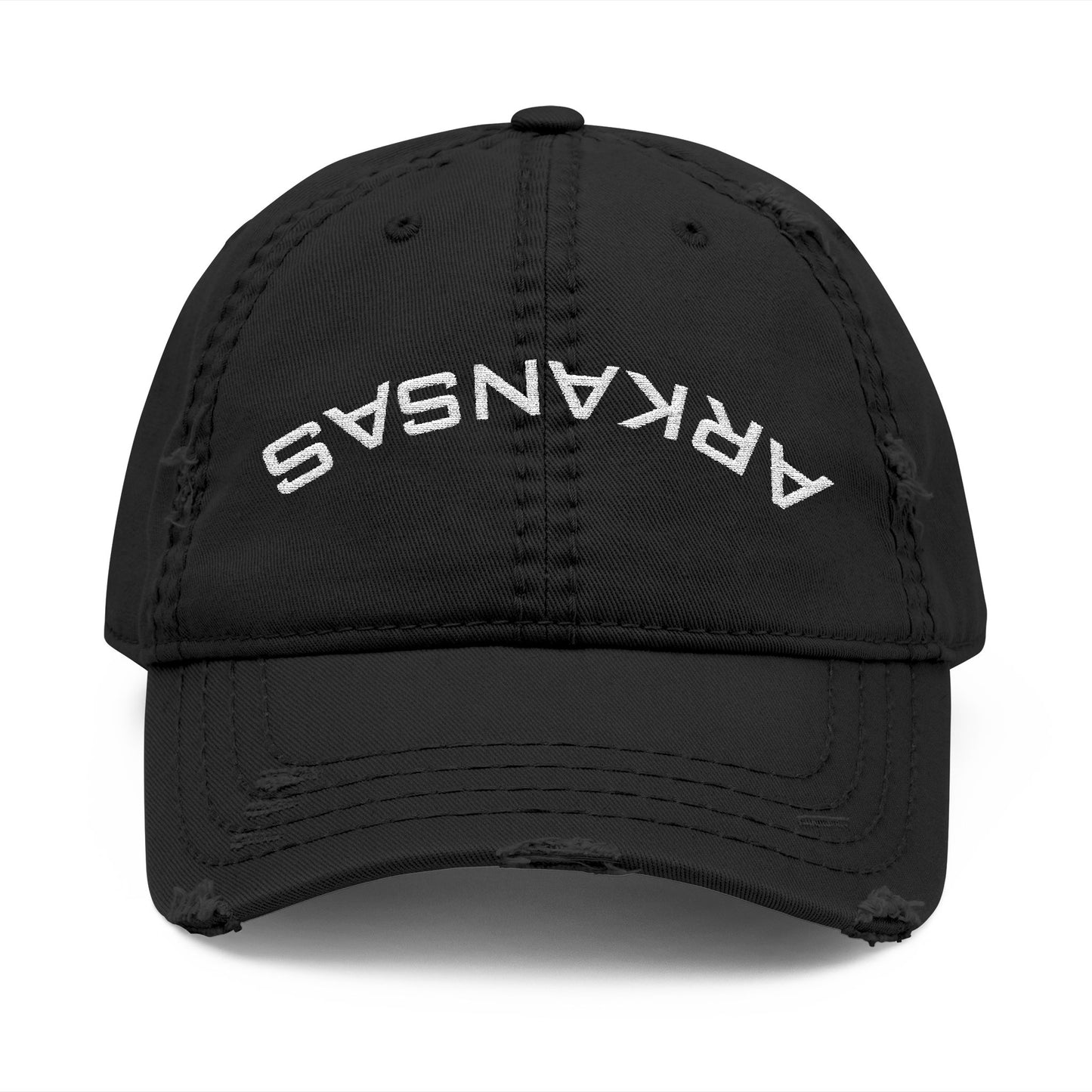 Distressed Upside Down Arkansas Embroidered Dad Hat — Vintage State Baseball Cap