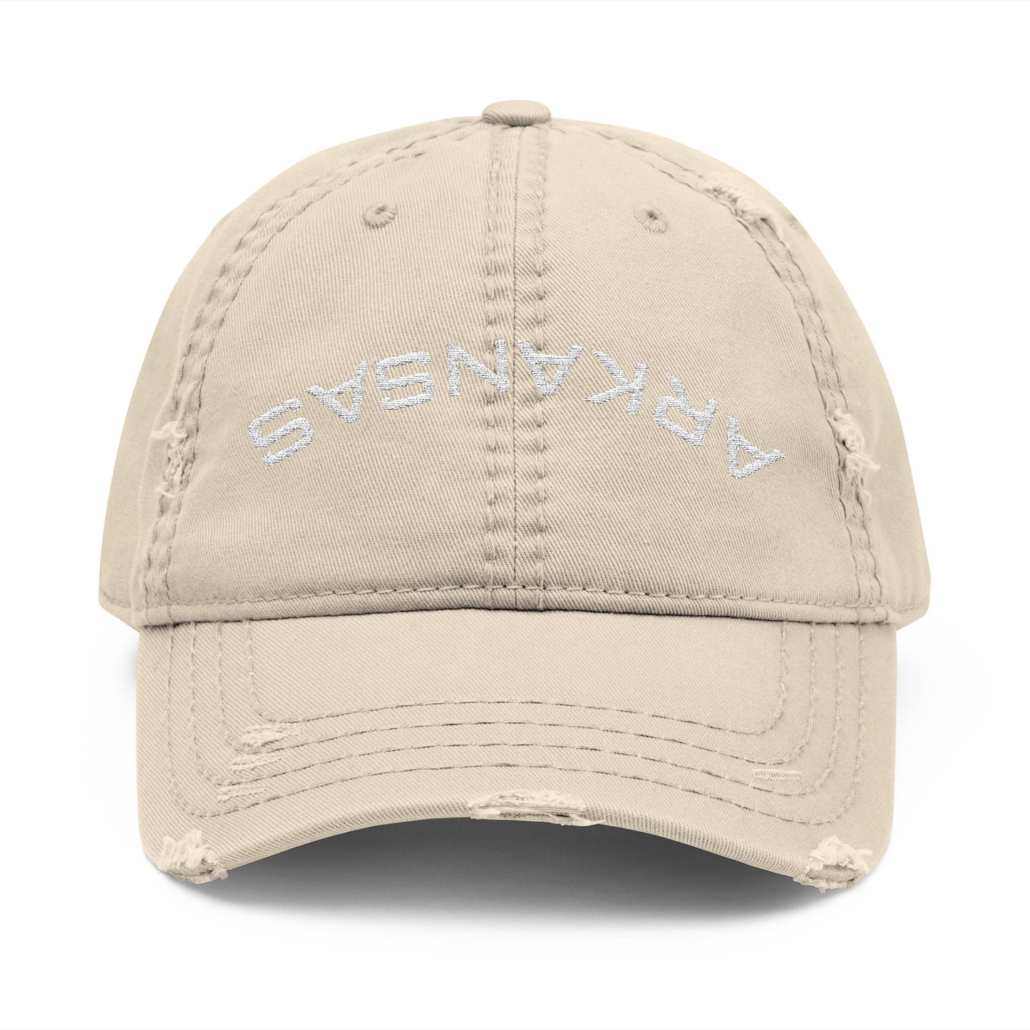 Distressed Upside Down Arkansas Embroidered Dad Hat — Vintage State Baseball Cap