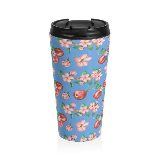 Floral Apple Blossom Stainless Steel Travel Mug — Blue Spring Pattern