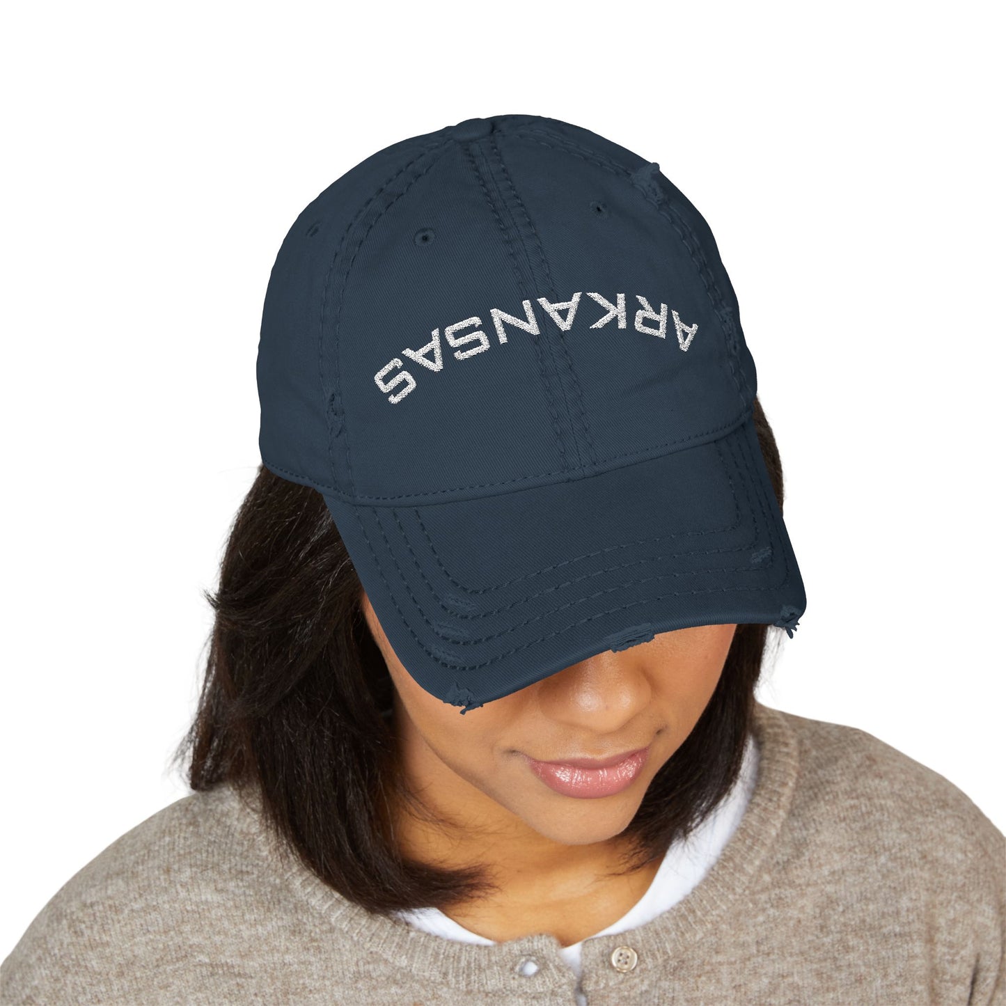 Distressed Upside Down Arkansas Embroidered Dad Hat — Vintage State Baseball Cap