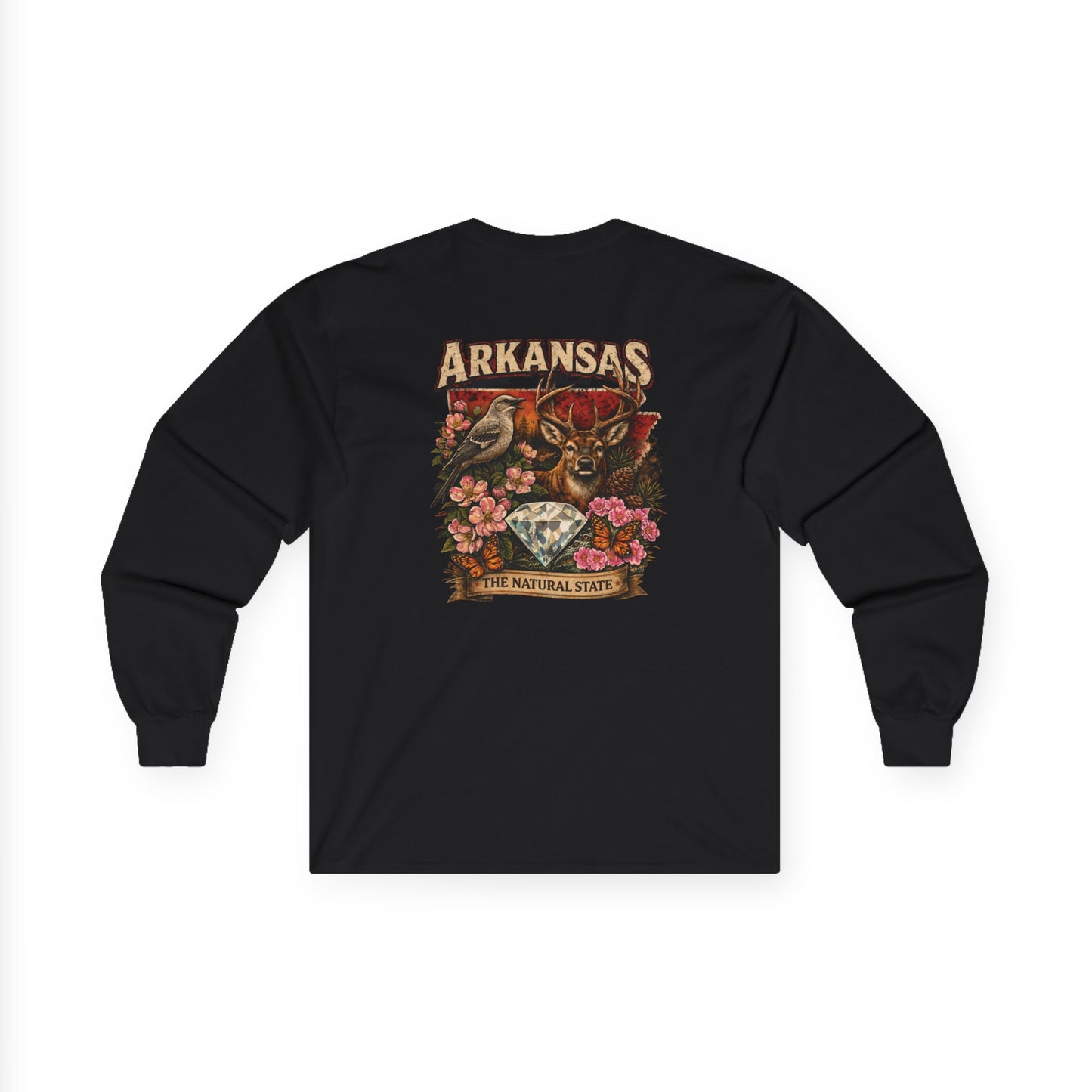Arkansas Natural State Long Sleeve Tee — Vintage Bear & Mockingbird Graphic