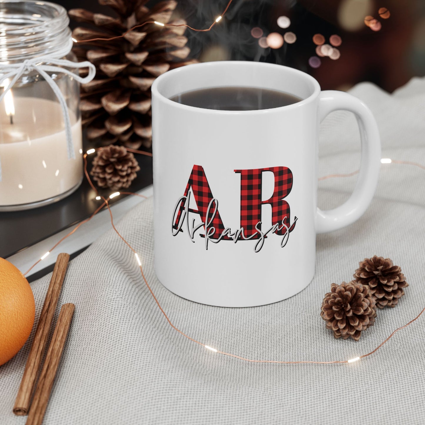 Buffalo Plaid Arkansas Christmas Mug