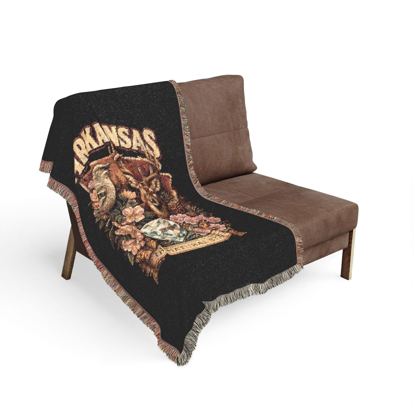Arkansas State Woven Throw Blanket — Vintage Floral Crest Design