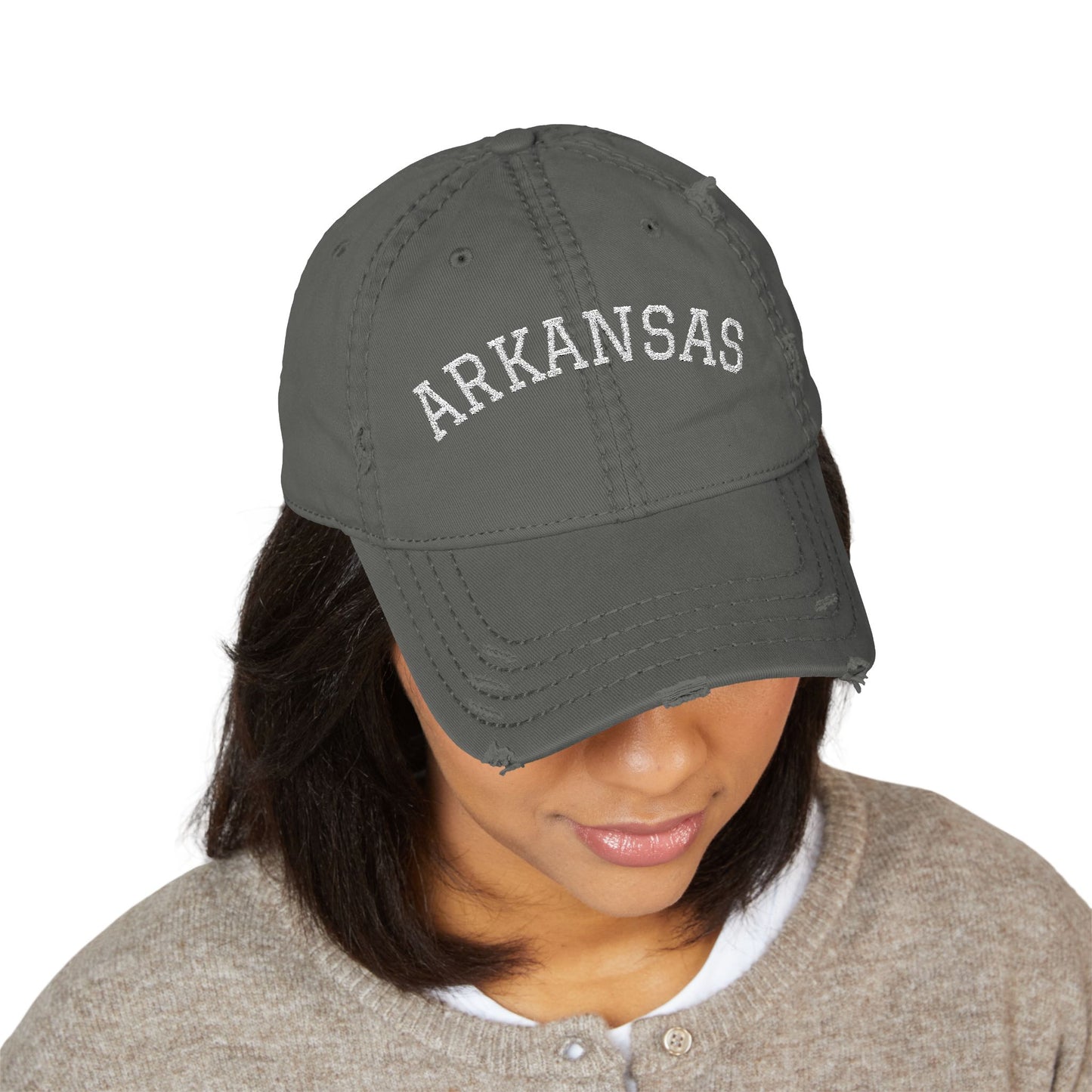 Distressed Arkansas Embroidered Dad Hat — Vintage State Baseball Cap