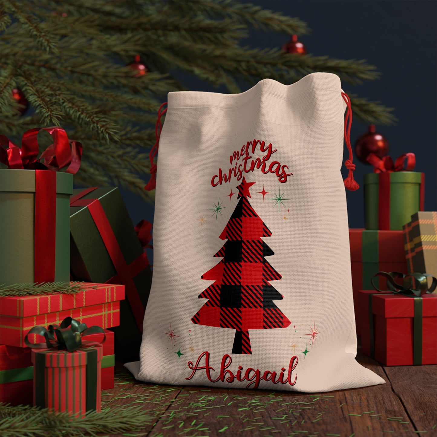 Customizable Plaid Gift Bag for Holidays and Celebrations