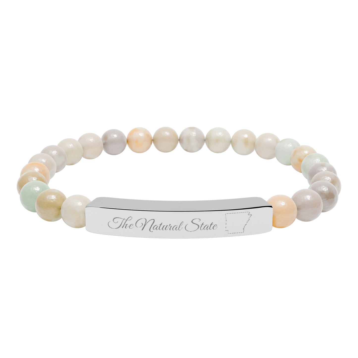 Engraved Natural Stone Bead Bar Bracelet