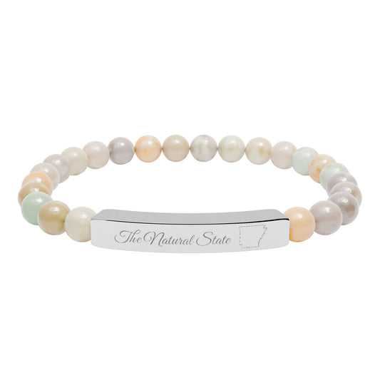 Engraved Natural Stone Bead Bar Bracelet