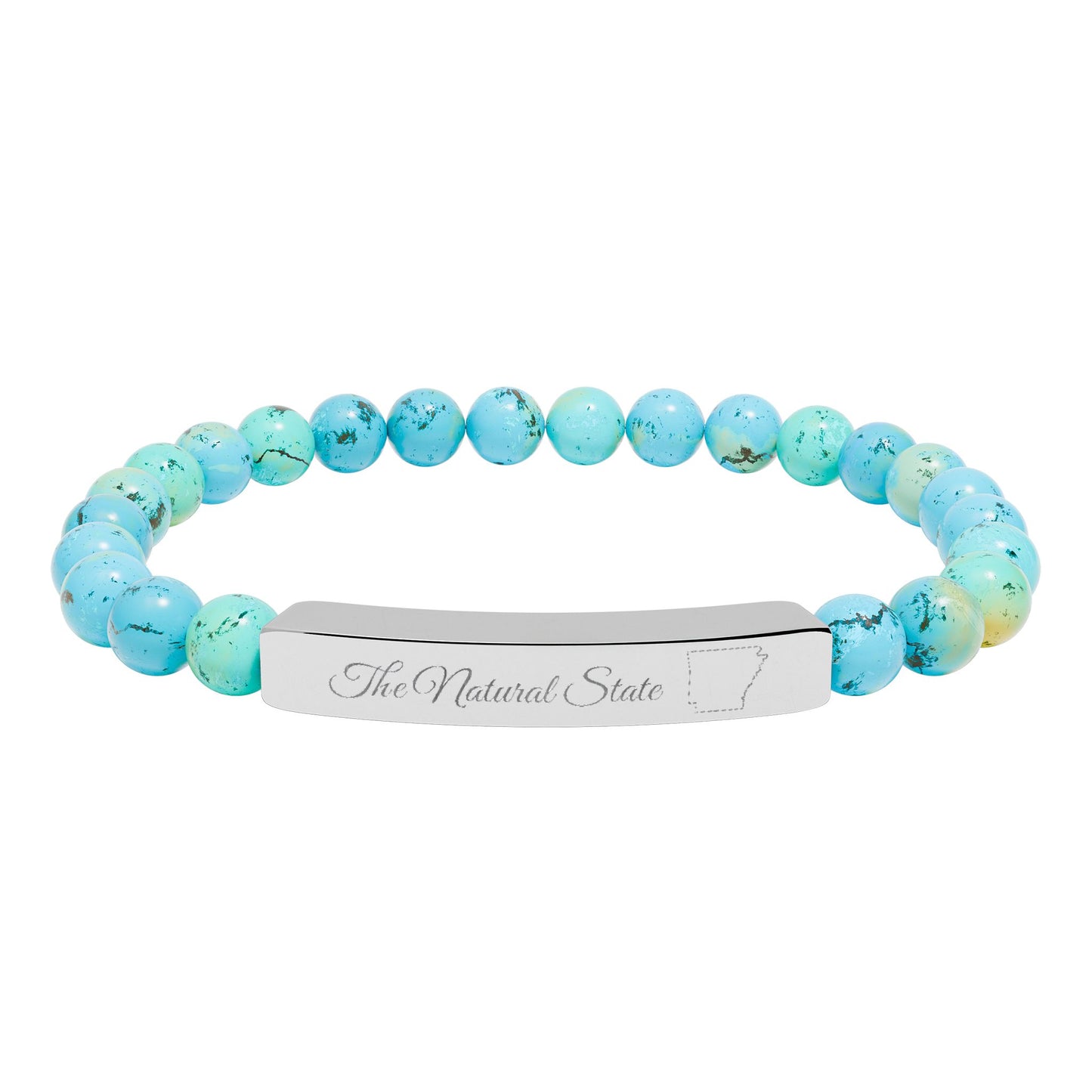 Engraved Natural Stone Bead Bar Bracelet