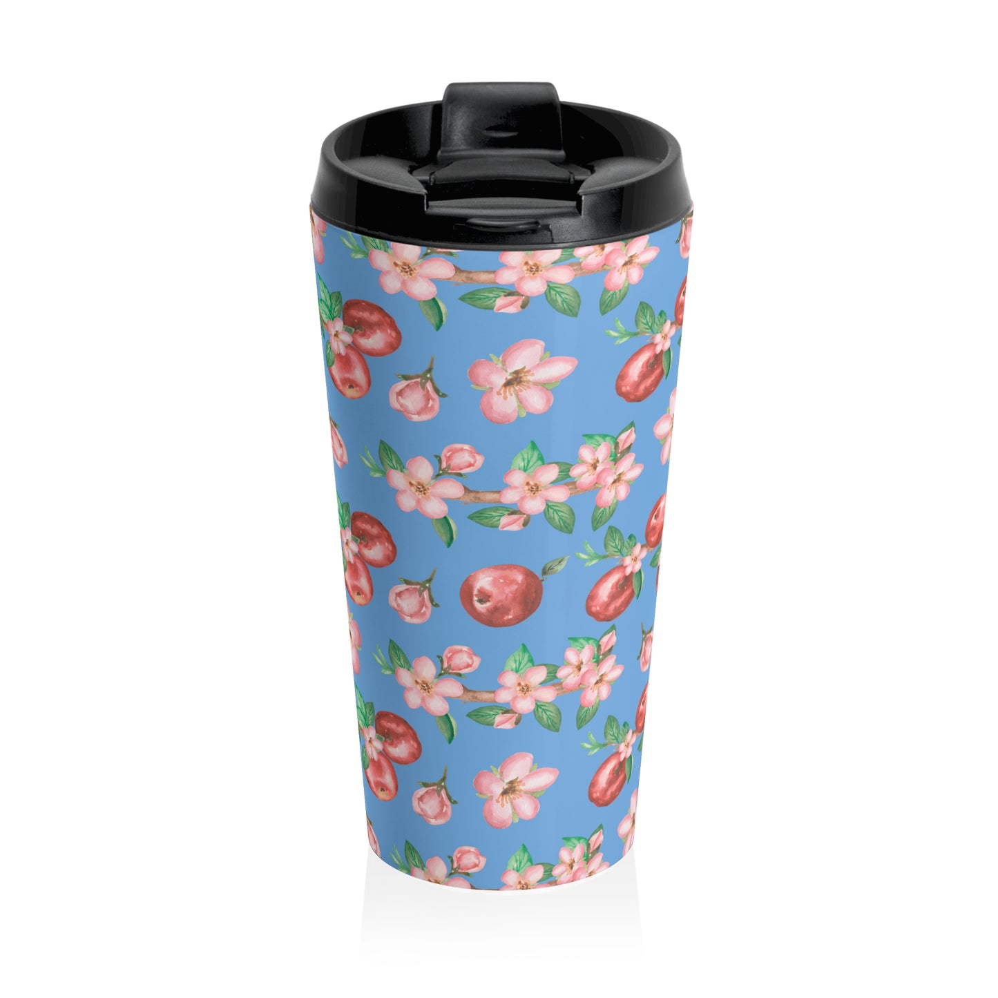Floral Apple Blossom Stainless Steel Travel Mug — Blue Spring Pattern