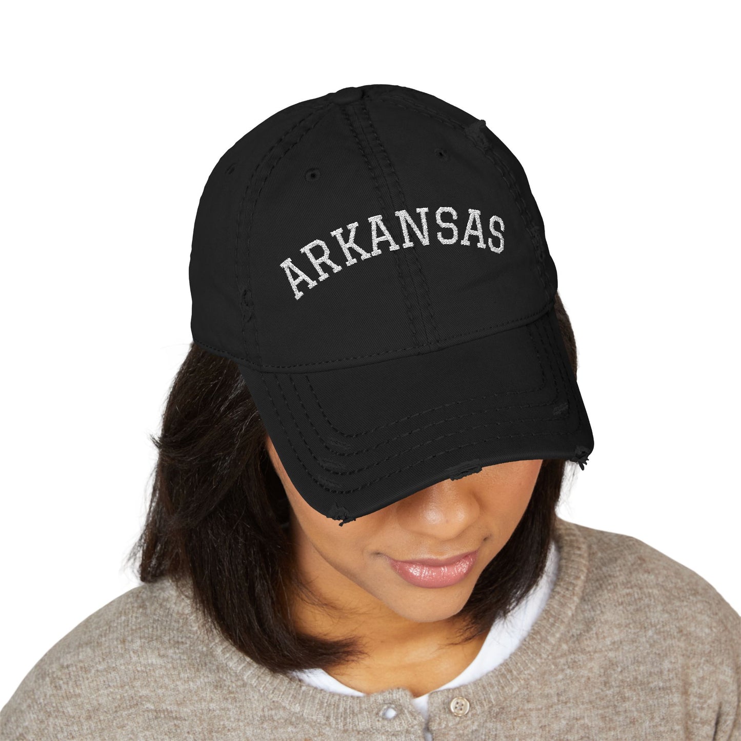 Distressed Arkansas Embroidered Dad Hat — Vintage State Baseball Cap