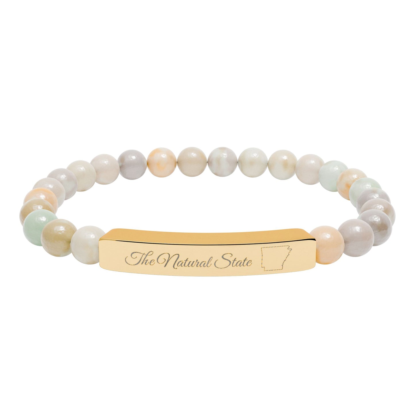 Engraved Natural Stone Bead Bar Bracelet