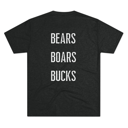 DownYondAR “Bears · Boars · Bucks” Hunting Tee | Arkansas Hog Hunting Shirt | Unisex Tri-Blend Crew Shirt