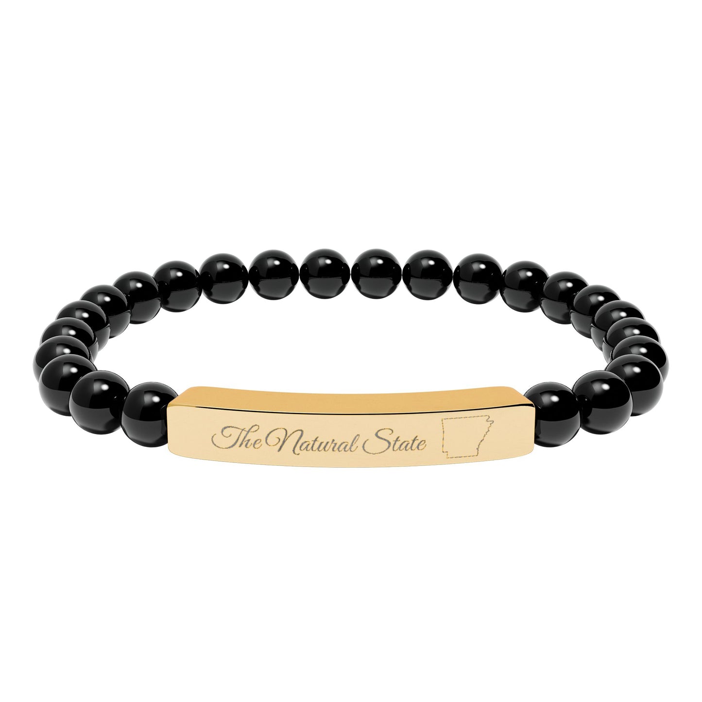 Engraved Natural Stone Bead Bar Bracelet