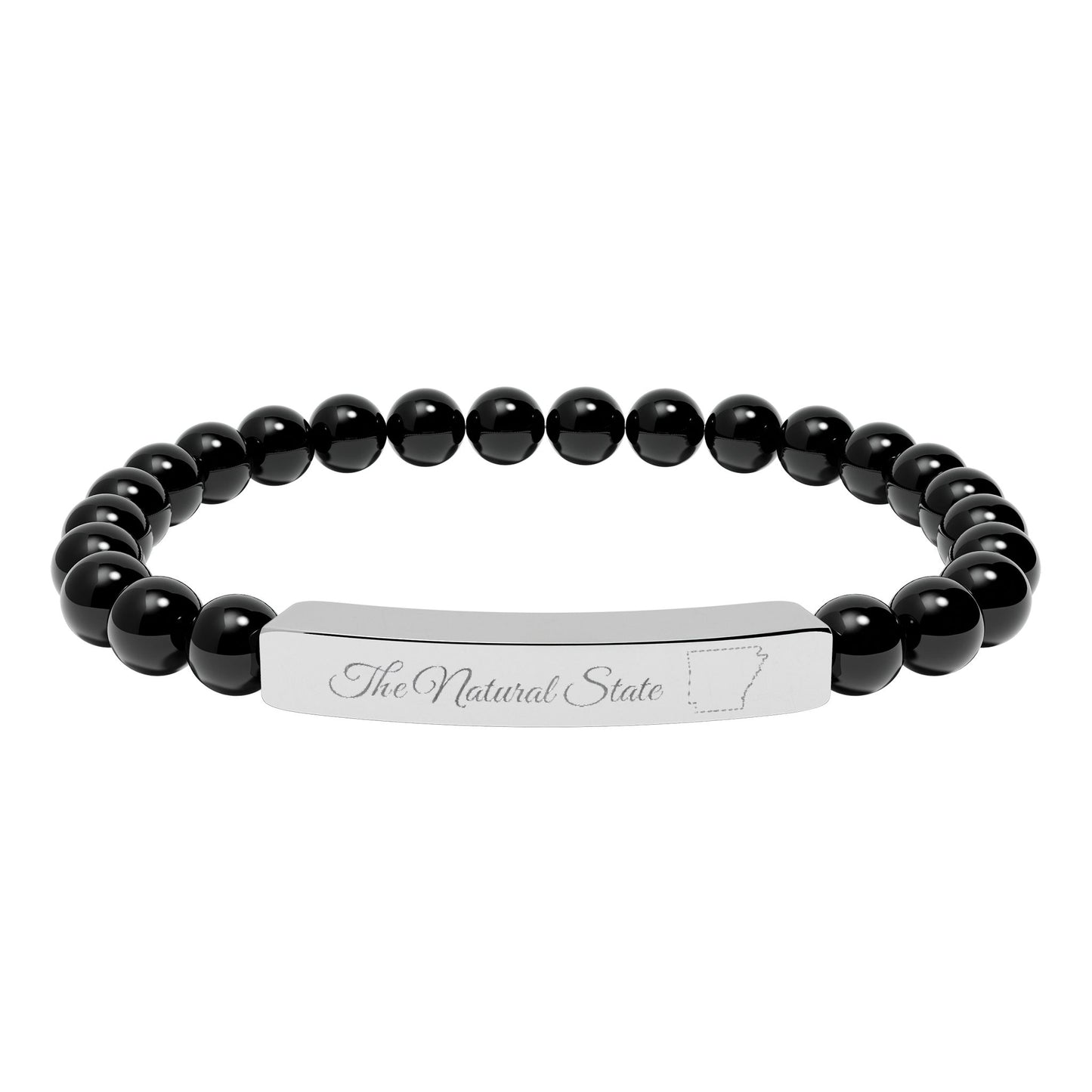 Engraved Natural Stone Bead Bar Bracelet