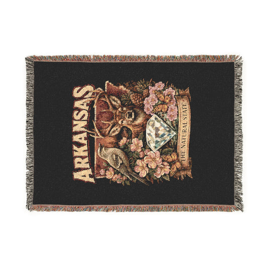 Arkansas State Woven Throw Blanket — Vintage Floral Crest Design