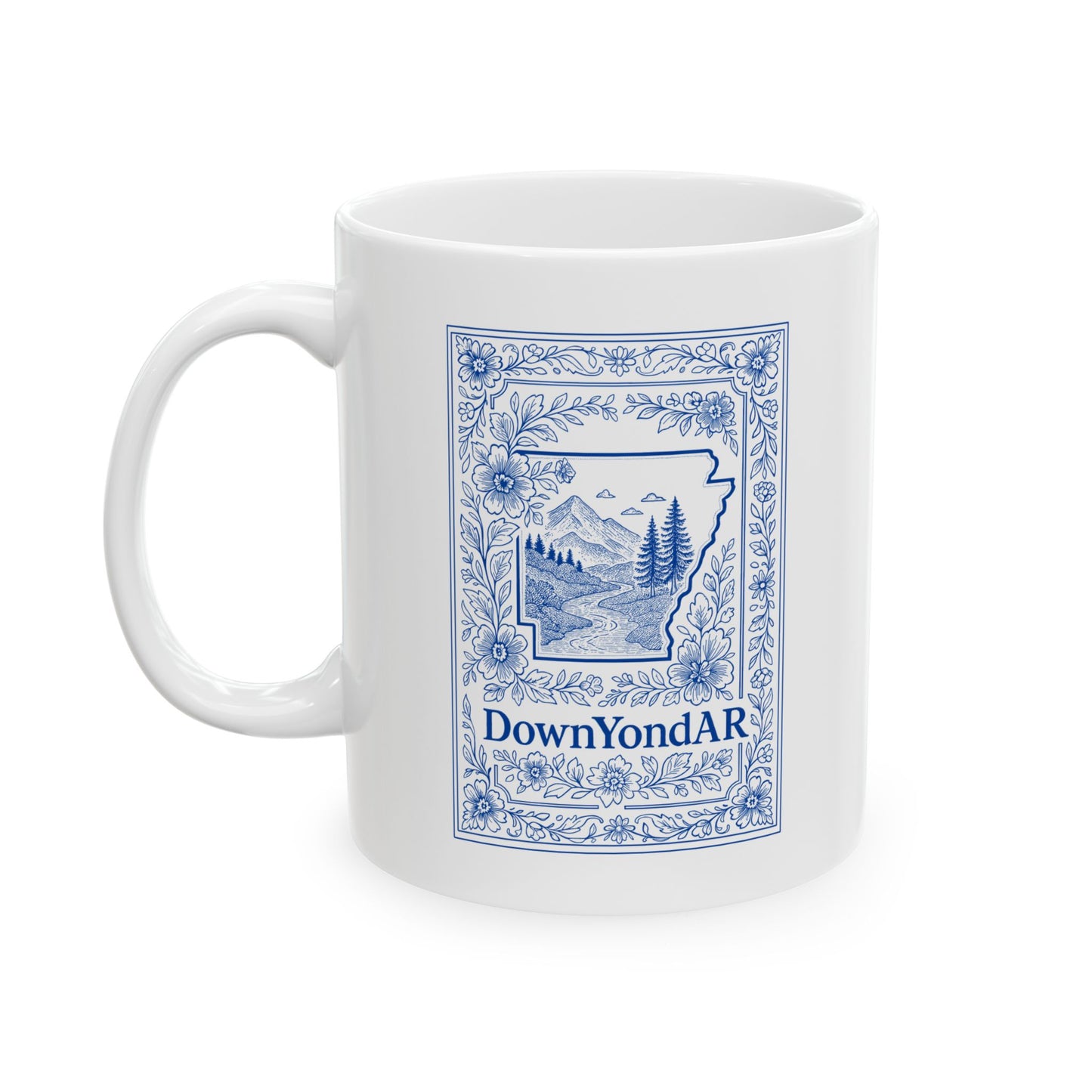 Arkansas Ceramic Mug – Floral State Outline Nature Design | DownYondAR Coffee Cup 11oz