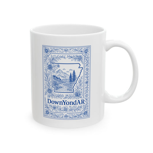 Arkansas Ceramic Mug – Floral State Outline Nature Design | DownYondAR Coffee Cup 11oz