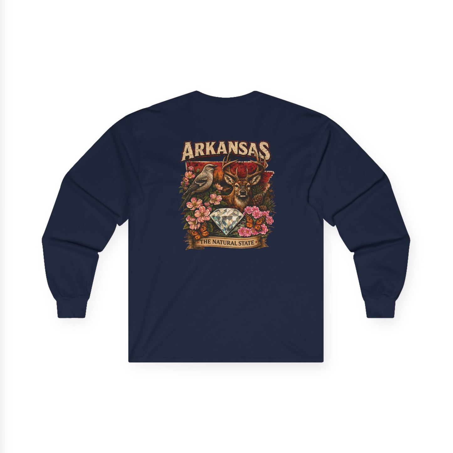 Arkansas Natural State Long Sleeve Tee — Vintage Bear & Mockingbird Graphic