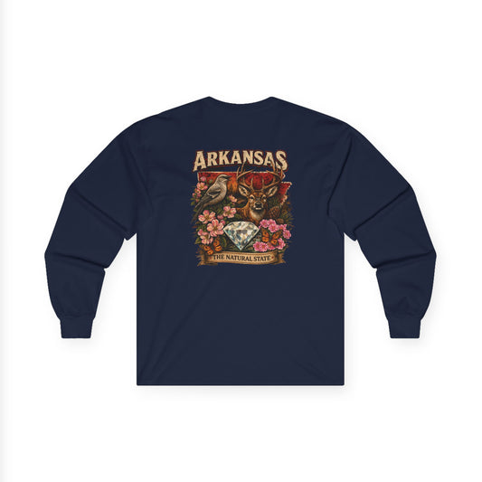 Arkansas Natural State Long Sleeve Tee — Vintage Bear & Mockingbird Graphic