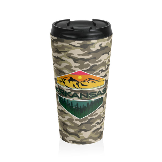 Arkansas Camo Stainless Steel Travel Mug — Insulated Outdoor Tumbler