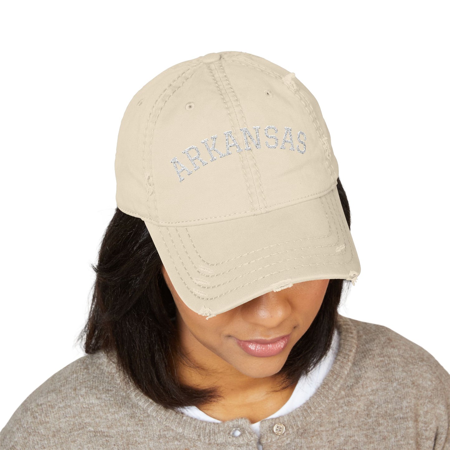 Distressed Arkansas Embroidered Dad Hat — Vintage State Baseball Cap