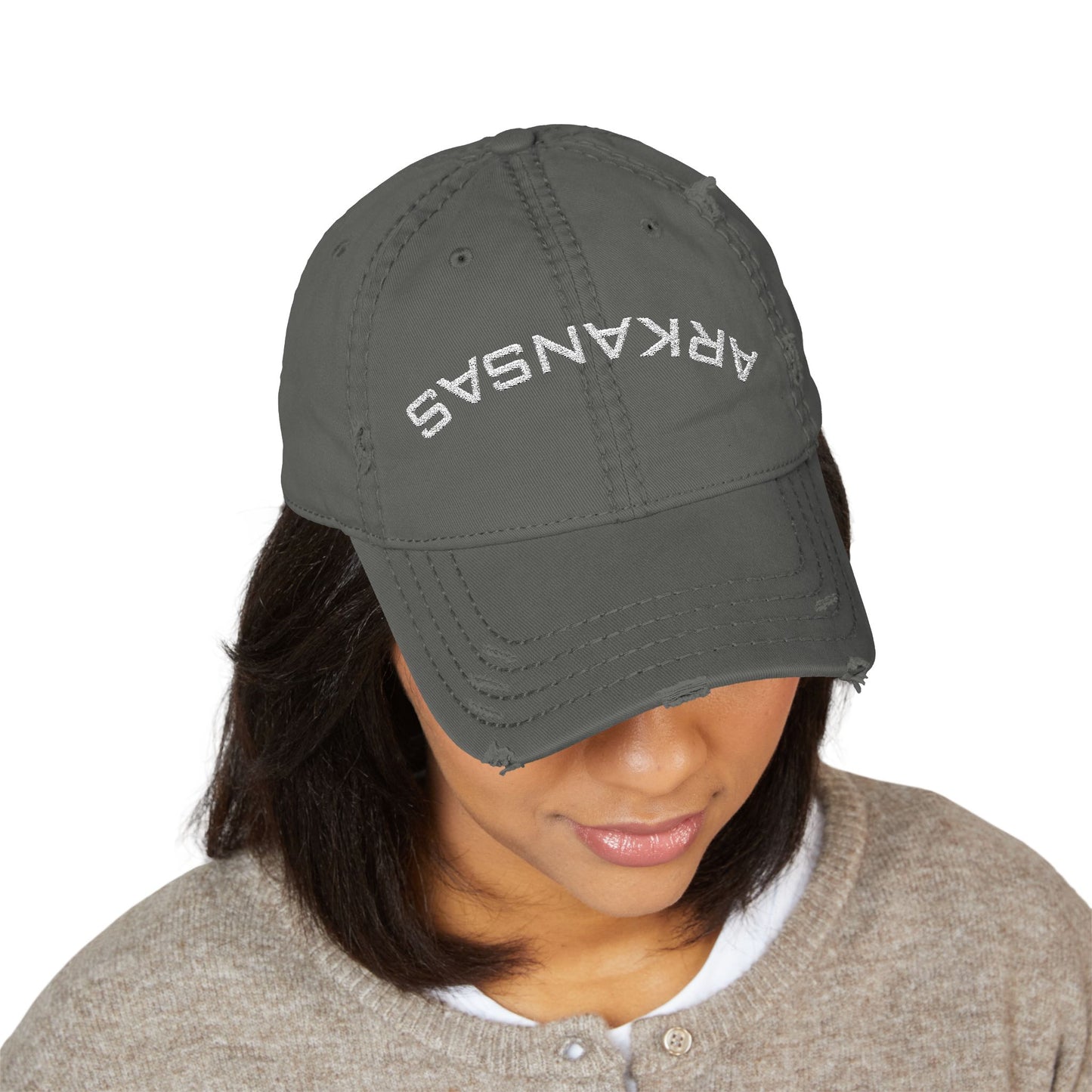 Distressed Upside Down Arkansas Embroidered Dad Hat — Vintage State Baseball Cap