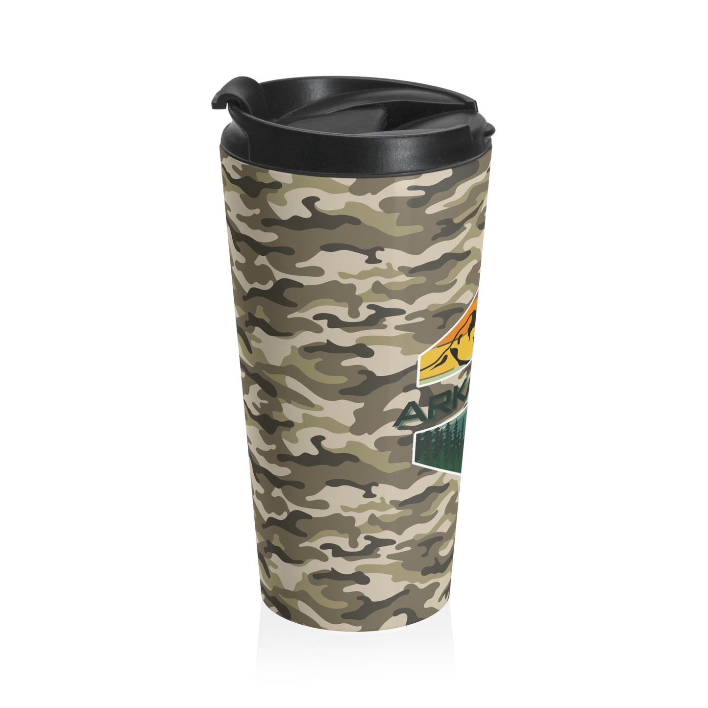 Arkansas Camo Stainless Steel Travel Mug — Insulated Outdoor Tumbler