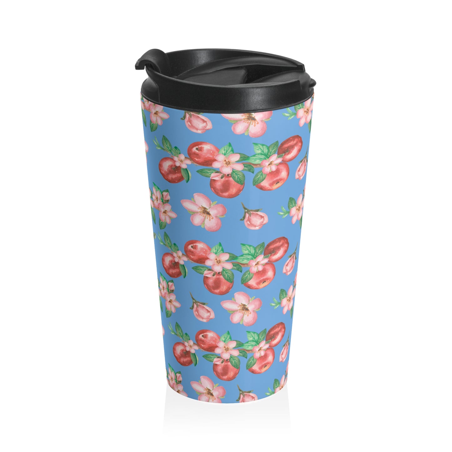 Floral Apple Blossom Stainless Steel Travel Mug — Blue Spring Pattern