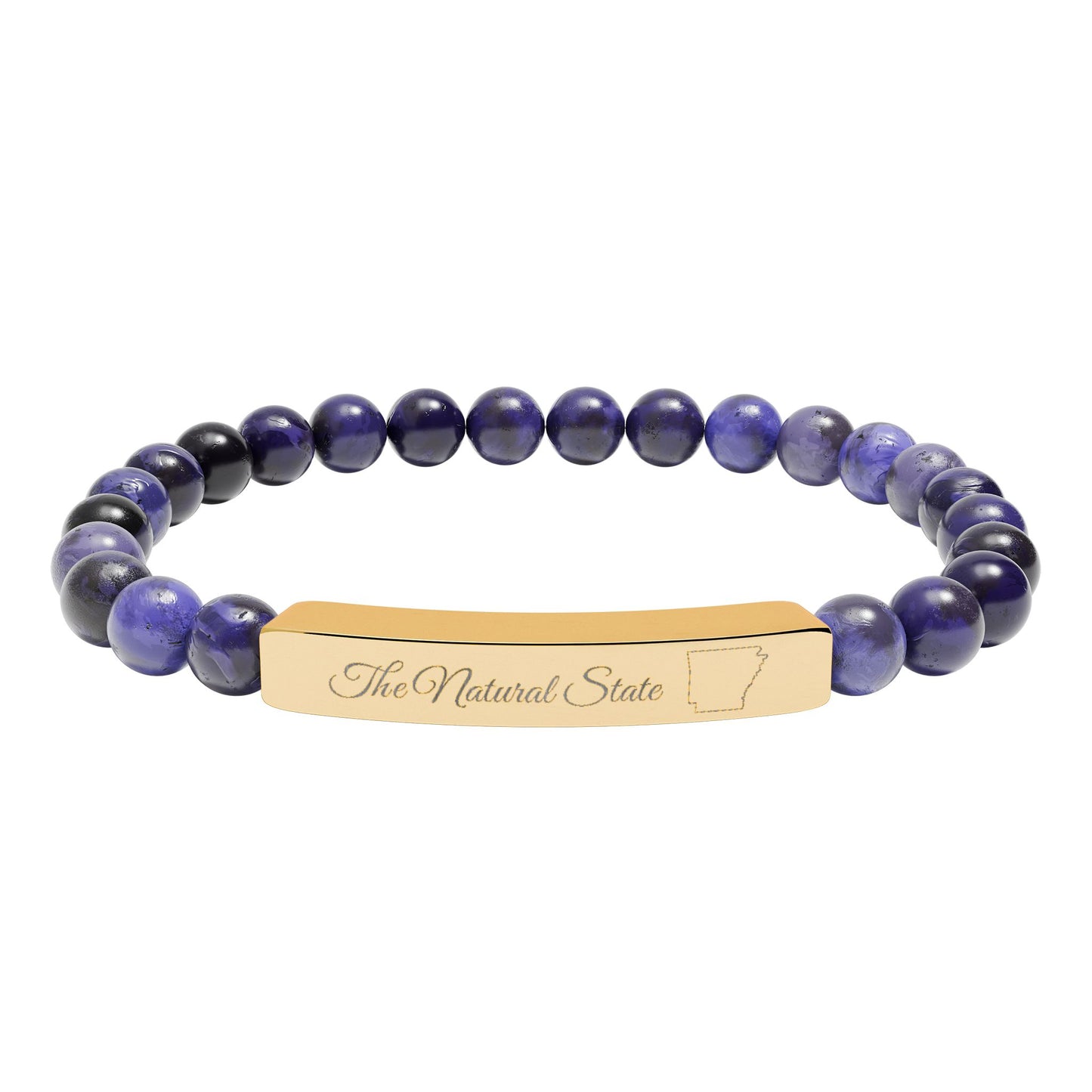 Engraved Natural Stone Bead Bar Bracelet