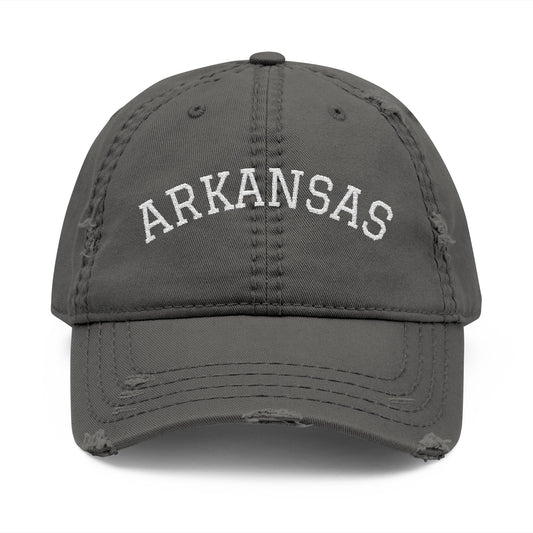 Distressed Arkansas Embroidered Dad Hat — Vintage State Baseball Cap