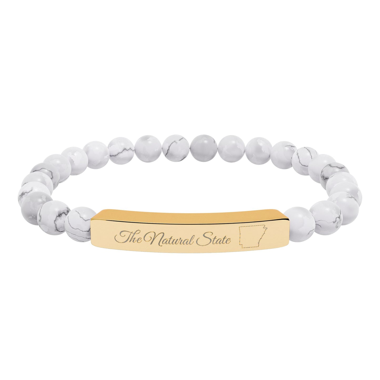 Engraved Natural Stone Bead Bar Bracelet