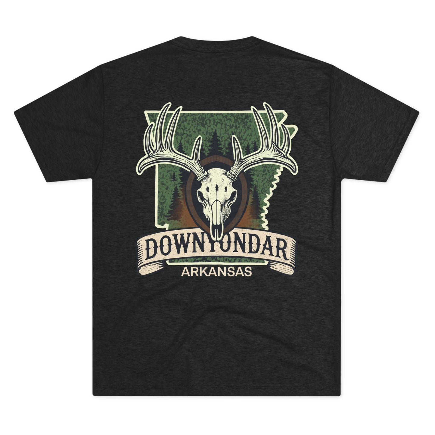 DownYondAR Arkansas Hunting Tee – Deer Skull Back Print | Unisex Tri-Blend Crew Shirt