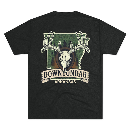 DownYondAR Arkansas Hunting Tee – Deer Skull Back Print | Unisex Tri-Blend Crew Shirt