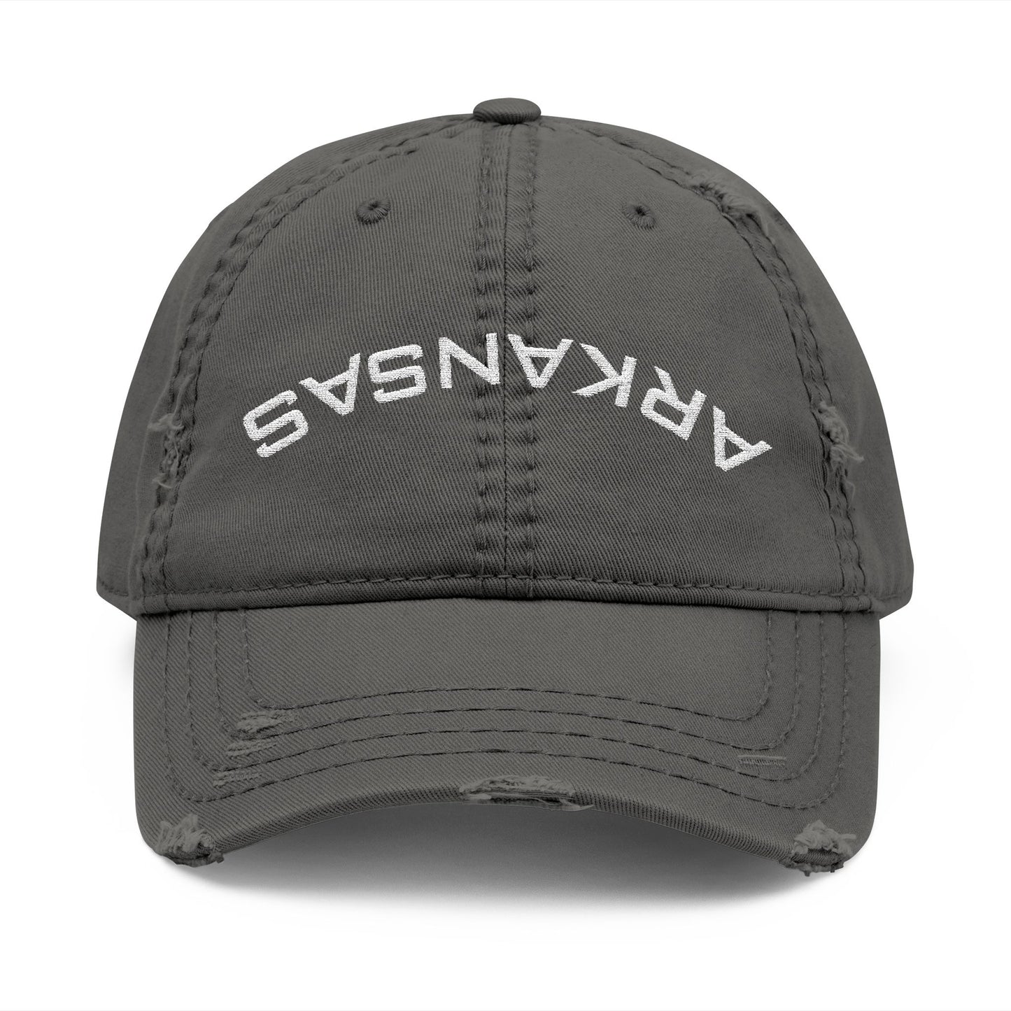 Distressed Upside Down Arkansas Embroidered Dad Hat — Vintage State Baseball Cap