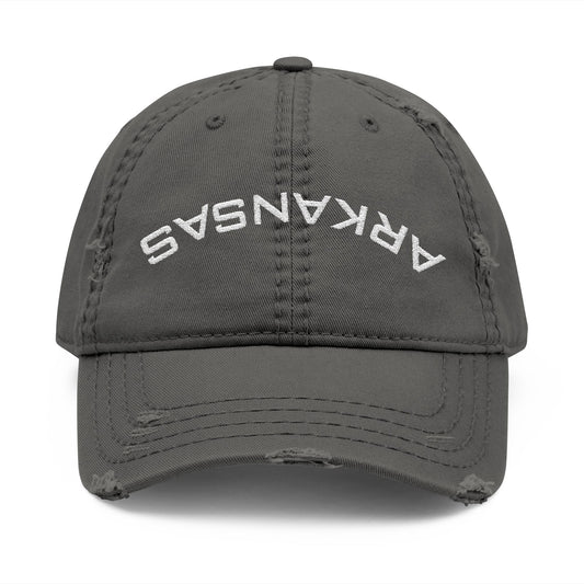 Distressed Upside Down Arkansas Embroidered Dad Hat — Vintage State Baseball Cap