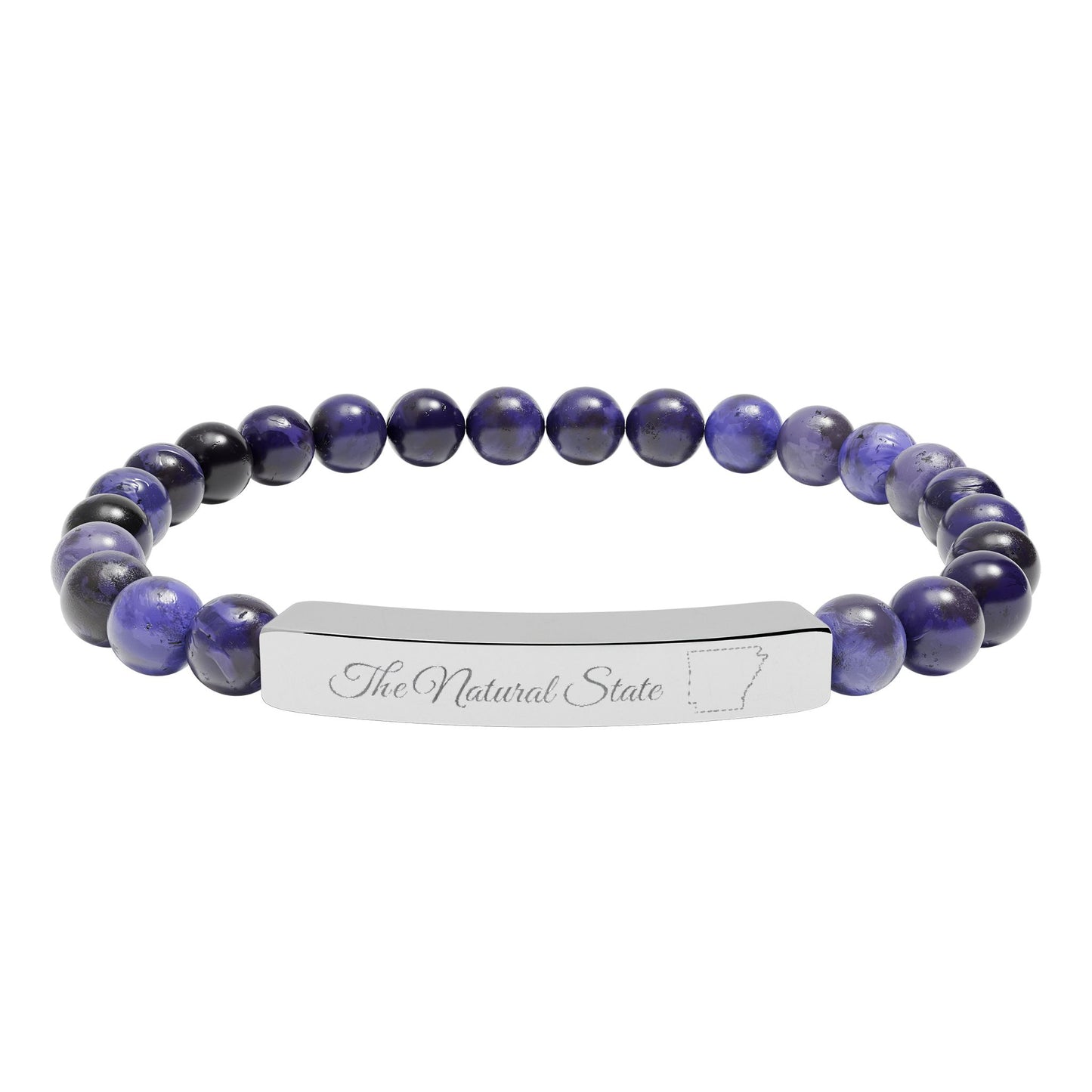 Engraved Natural Stone Bead Bar Bracelet
