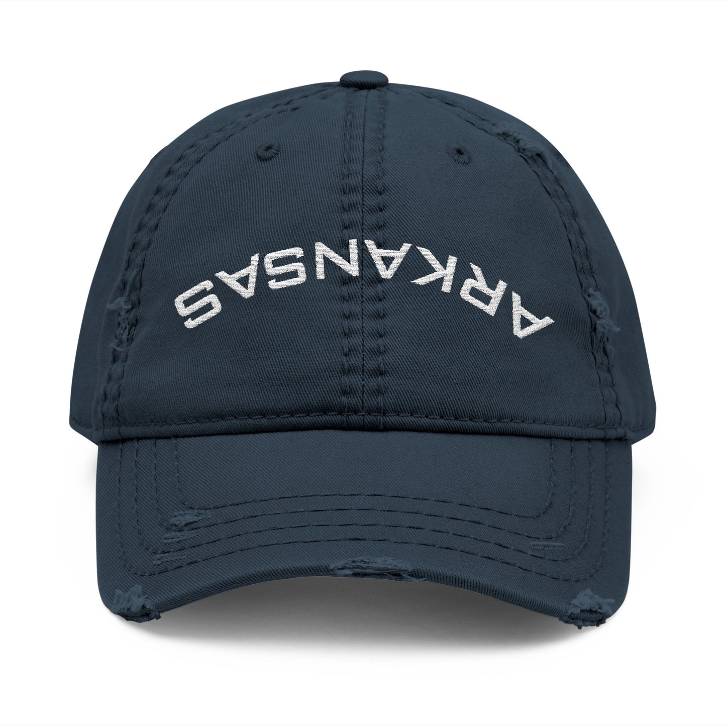 Distressed Upside Down Arkansas Embroidered Dad Hat — Vintage State Baseball Cap